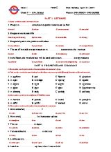 Đề thi học kỳ I môn Tiếng Anh Khối 7 - Năm học 2019-2020